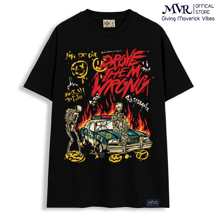 Áo phông thun Cotton unisex xương người lái xe cực ngầu phong cách MVR size rộng tee Mỹ BB4205