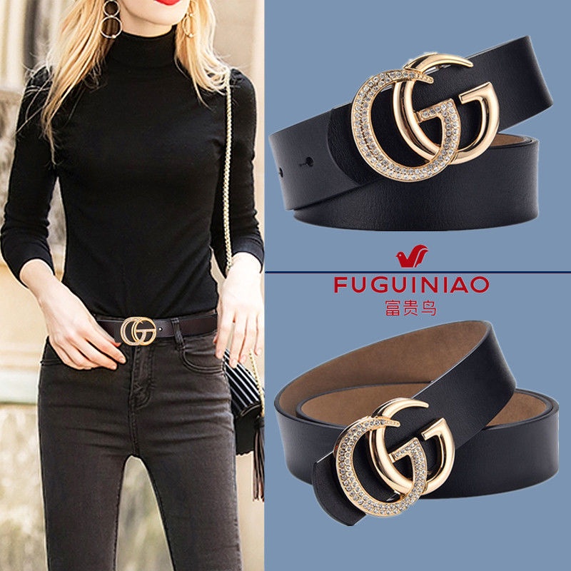 Fuguiniao belt nữ thời trang mới thắt lưng da kết hợp kim cương đôi gg sinh trí quần jean Hàn Quốcyf