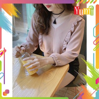 Áo nữ cổ V tay bồng thắt nơ sau lưng thời trang xuân hè, sản phẩm mới Av101