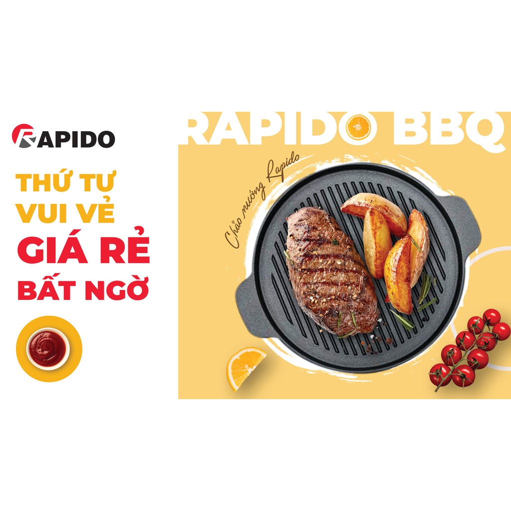 CHẢO GANG NƯỚNG RAPIDO SIZE 26CM, CHẢO GANG CHỐNG DÍNH LÀM BÒ BÍT TẾT, DÙNG ĐƯỢC TRÊN MỌI LOẠI BẾP