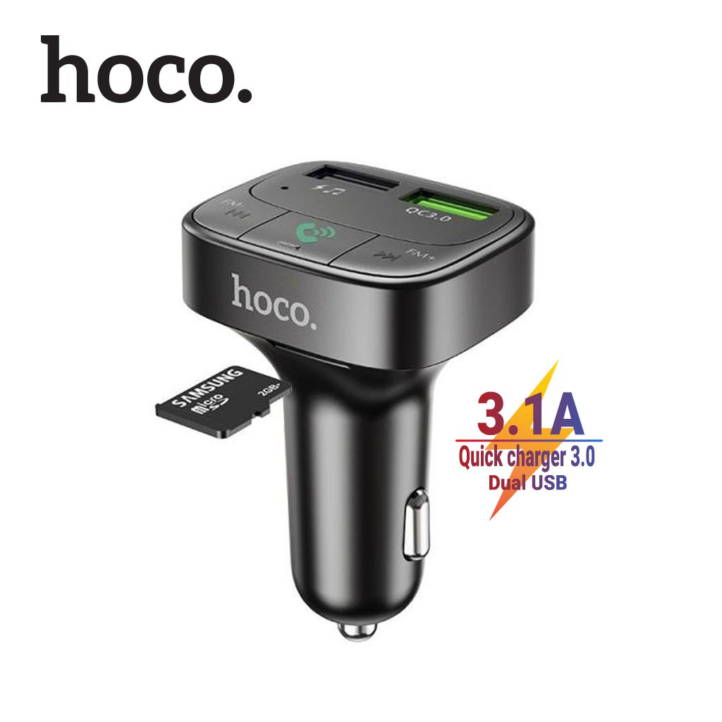 Tẩu sạc xe hơi 2 cổng USB Hoco E.59 V5.0, sạc nhanh 5V/3.1A + Q.C 3.0, khe hỗ trợ cắm thẻ TF, nghe nhạc và sạc pin