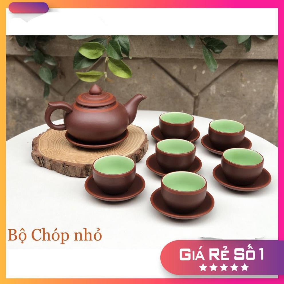 Bộ ấm chén tử sa, ấm chén gốm sứ Bát Tràng bộ chóp đẹp (1 ấm, 6 chén, 7 đĩa)
