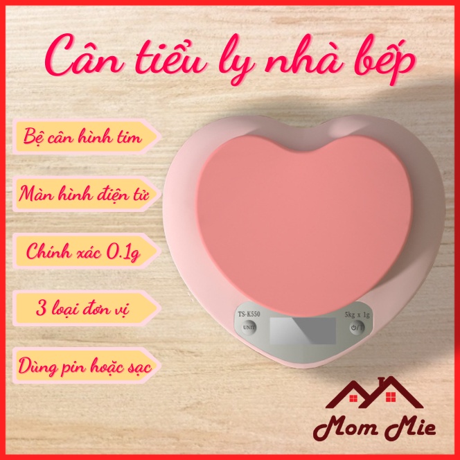 [Mới] Cân tiểu ly điện tử 1 - 5kg nhỏ gọn, dùng pin hoặc sạc điện, thiết kế trái tim độc đáo