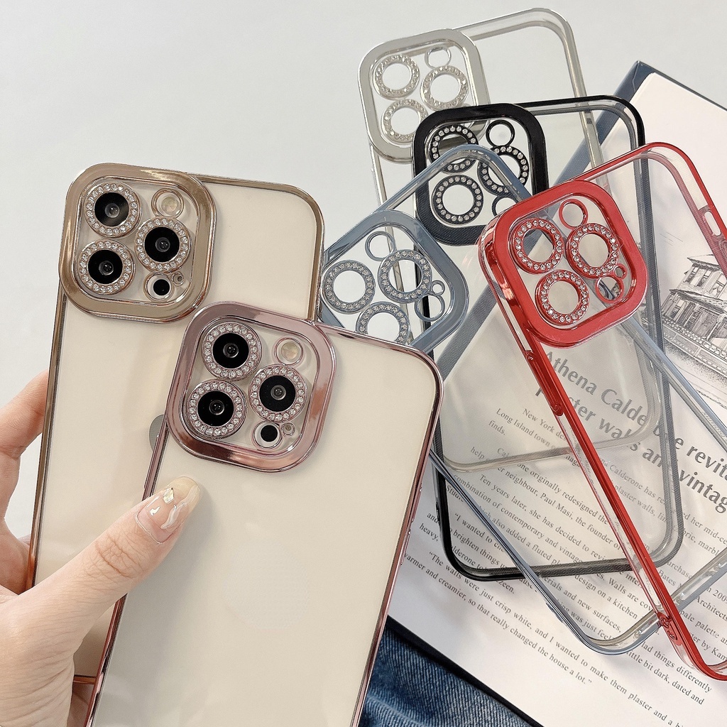 Ốp Điện Thoại Silicon Dẻo Đính Đá Lấp Lánh Kèm Giá Đỡ Nhẫn Cho iPhone 13 pro Max i12 13pro 11 promax 12 pro Max