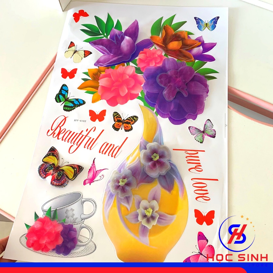 Tranh dán tường bình hoa 3D trang trí tường đẹp