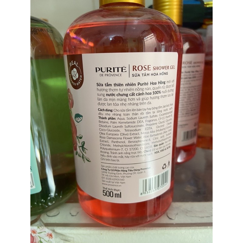 Sữa tắm Purite by provence hương lily và hoa hồng và peony 500ml