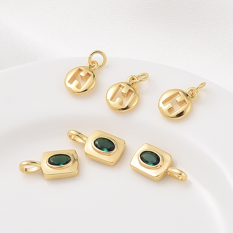 Mặt Dây Chuyền Bằng Đồng Mạ Vàng 18K Đính Đá Zircon Màu Sắc Ngọc Lục Bảo Hình Chữ H diy