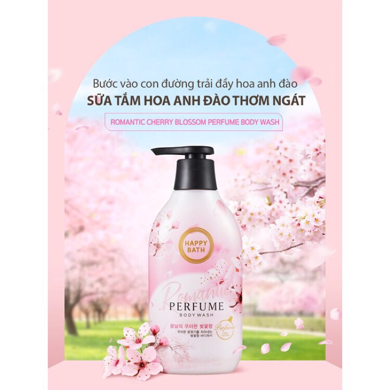 Sữa Tắm Cao Cấp Hàn Quốc HAPPY BATH Perfume Body Wash - Romantic Cherry Blossom 900ml