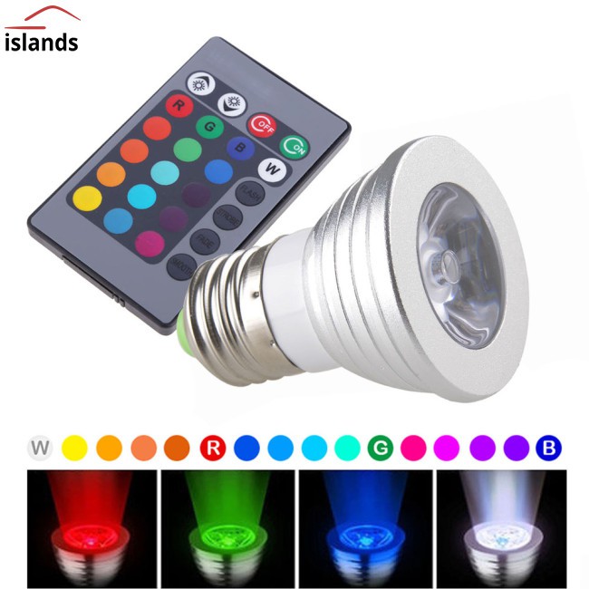 Bóng đèn led E27 3w rgb điều khiển từ xa 7 màu