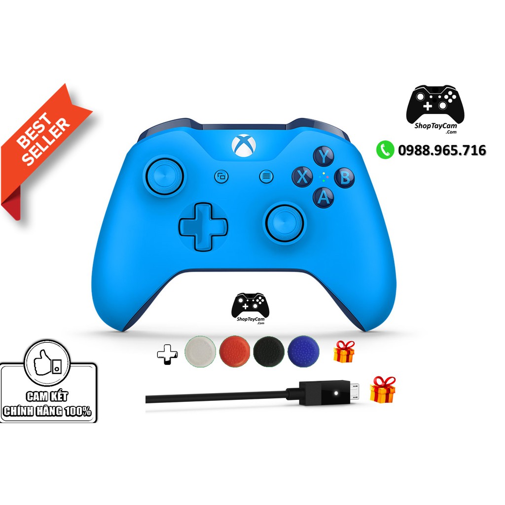 Tay Cầm Xbox One S Chính Hãng Màu Xanh Dương Arctic Camo + Cáp Cable USB + Bọc Cần Analog & FREESHIP | BÁN CHẠY