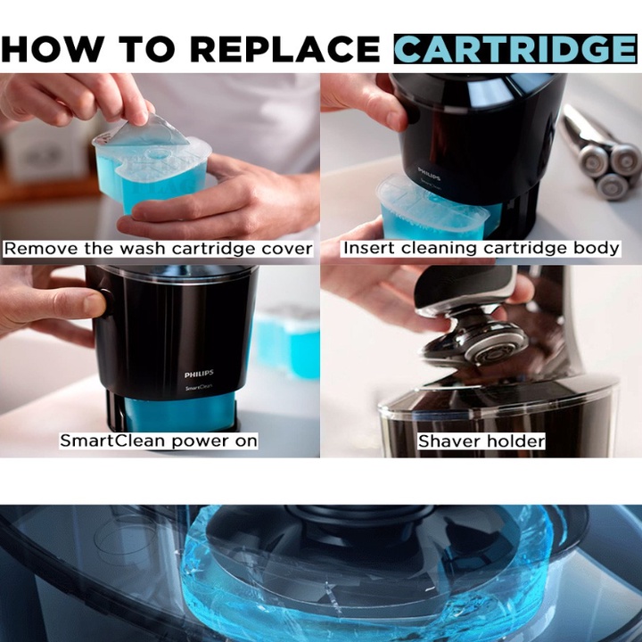 Dung dịch vệ sinh lưỡi máy cạo râu Philips, tích hợp với mọi cốc sạc SmartClean của Philips. mã  JC302/52