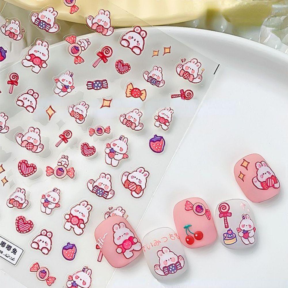 MOCHO Miếng Dán Nổi Họa Tiết Thỏ 3D Trang Trí Móng Tay