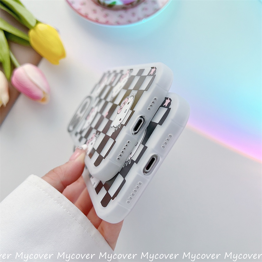 Ốp Điện Thoại Silicon Kẻ Sọc Ca Rô Mắt Mèo Hoạt Hình Cho iPhone 13 12 11 Pro Max X Xr Xs 8 7 6 Plus SE 2020