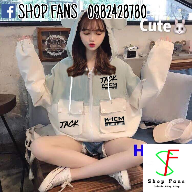 Áo khoác tai thỏ JACK, áo kaki mũ trùm fan Đom Đóm