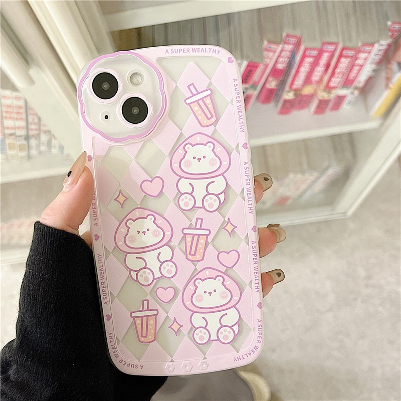 Ốp lưng iphone Ốp Điện Thoại Họa Tiết Hoa Và Gấu Hoạt Hình Cho Iphone 12 / 13Pro 11 / xrxs 7 / 8plus Dinuo case