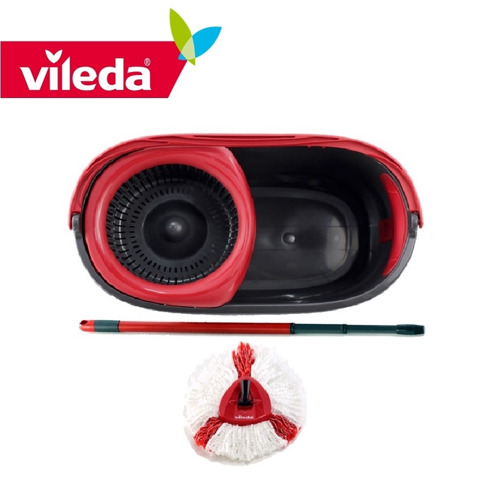BỘ LAU NHÀ VILEDA TURBO EASY WRING AND CLEAN MÀU ĐEN ĐỎ - HÀNG NHẬP ĐỨC.