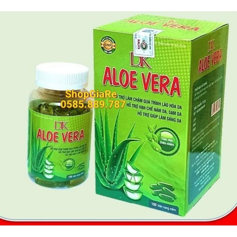 DK ALOE VERA Green Viên uống đẹp da, dưỡng da, giúp dưỡng ẩm, chống lão hóa và tái tạo da chai 100 viên