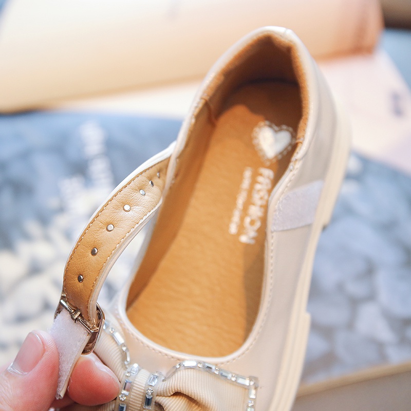 Giày Búp Bê Da Đế Mềm Đính Nơ Lấp Lánh Cho Bé Gái 2-16 Tuổi