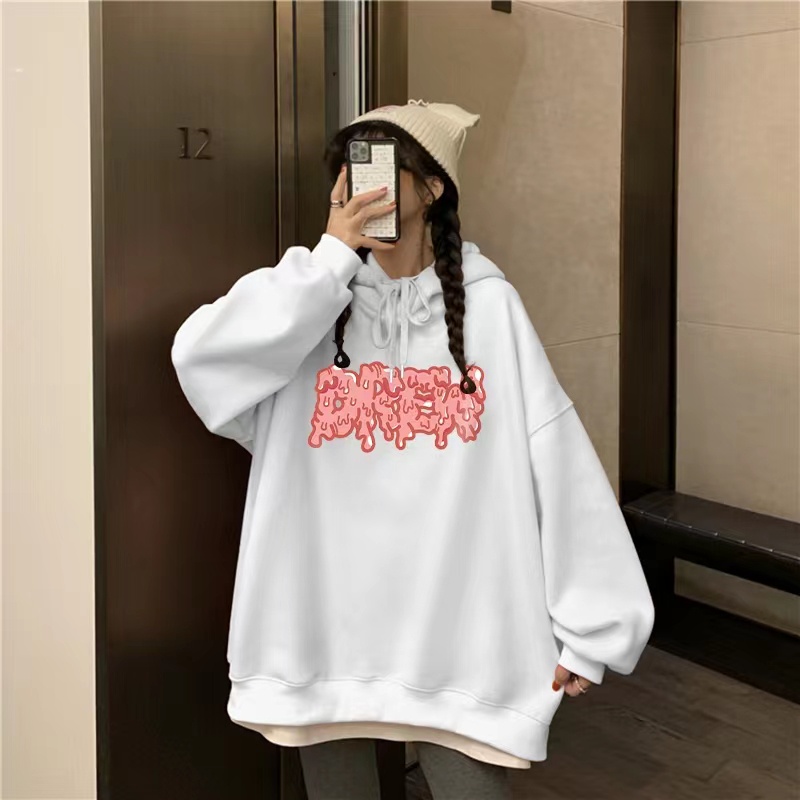 Áo Hoodie Dài Tay Dáng Rộng In Chữ Cá Tính Thời Trang