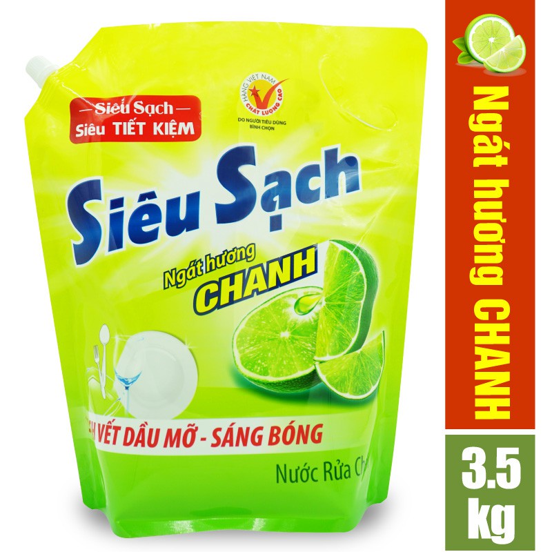 Nước rửa chén LIX 3.5KG siêu sạch hương chanh loại túi N4301 làm sạch vết bẩn dầu mỡ không hại da tay