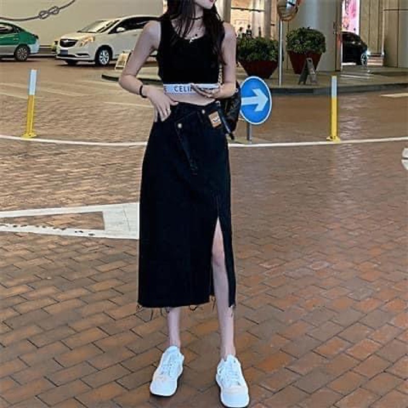 Chân Váy Jean Xẻ Cách Điệu