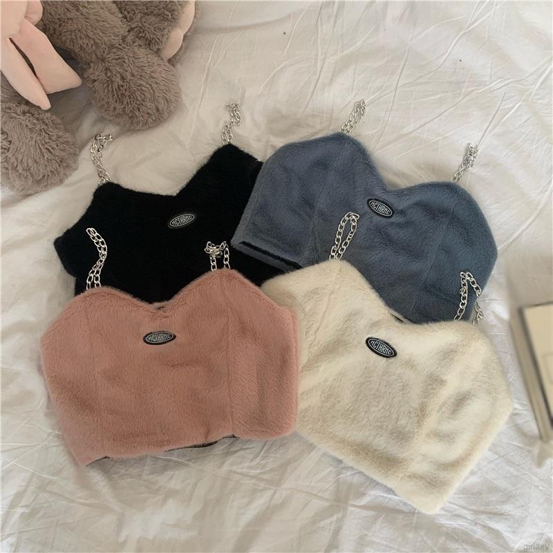 Áo Yếm Croptop Hai Dây Cổ Chữ V In Chữ Quyến Rũ Phong Cách Hàn Quốc