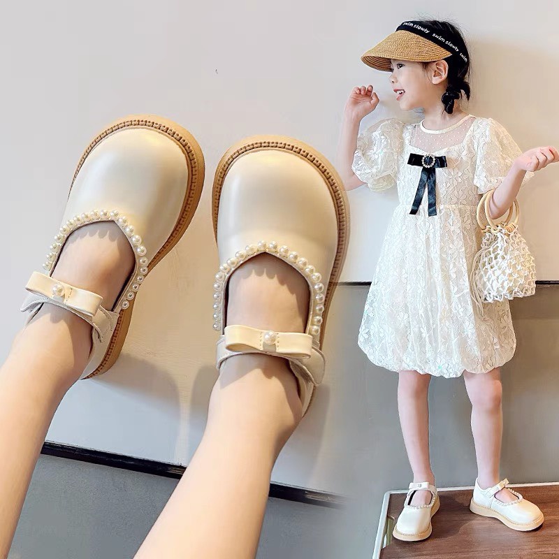 Giày búp bê bé gái - Giày bệt cho bé quai dán ngang gắn nơ, da PU mềm êm đính ngọc chắc chắn xinh xắn QCCC C30 (sz22-31)