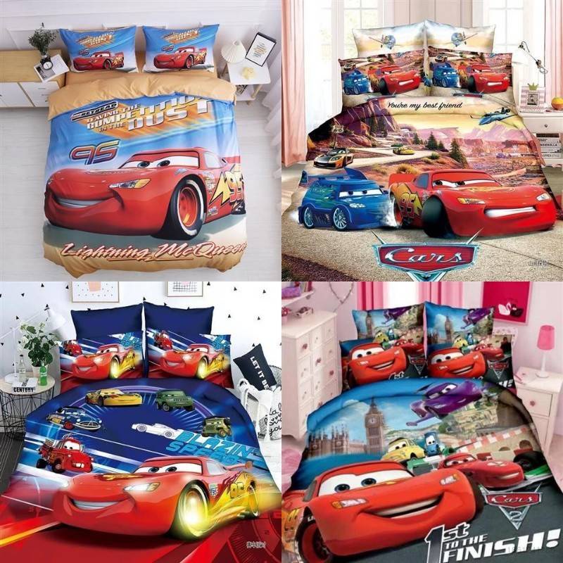 Bộ Chăn Ga Và Vỏ Gối 3 Trong 1 In Hình Xe Hơi Dễ Thương