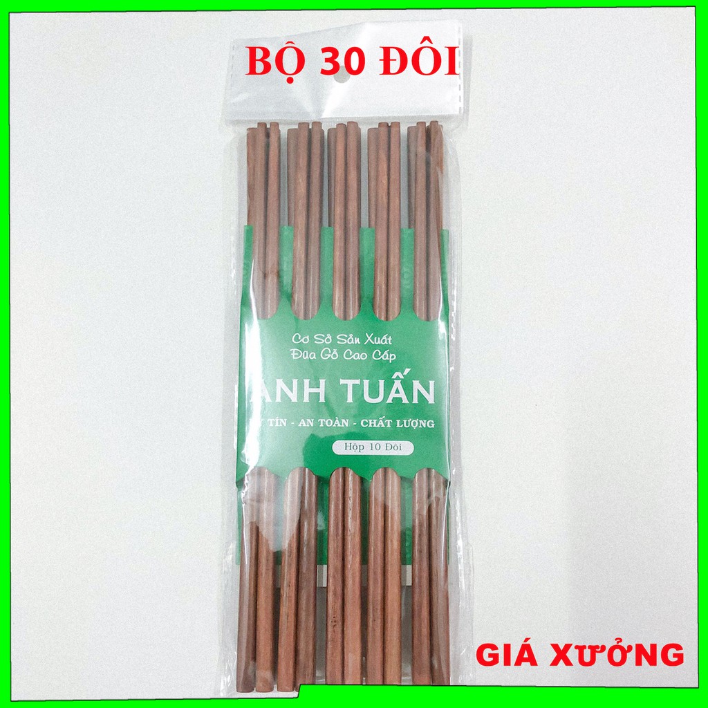 [Giá sỉ] Bộ 30 đôi đũa gỗ ăn cơm gỗ CĂM XE, đũa đẹp tự nhiên, không cong vênh, chống trơn tuột, chống mốc, kháng khuẩn