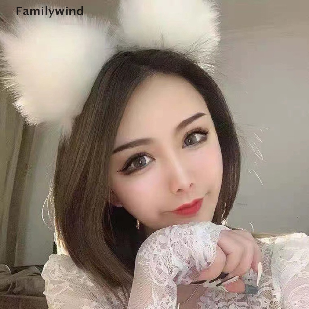 Băng đô cài tóc tai mèo phủ lông dễ thương độc đáo