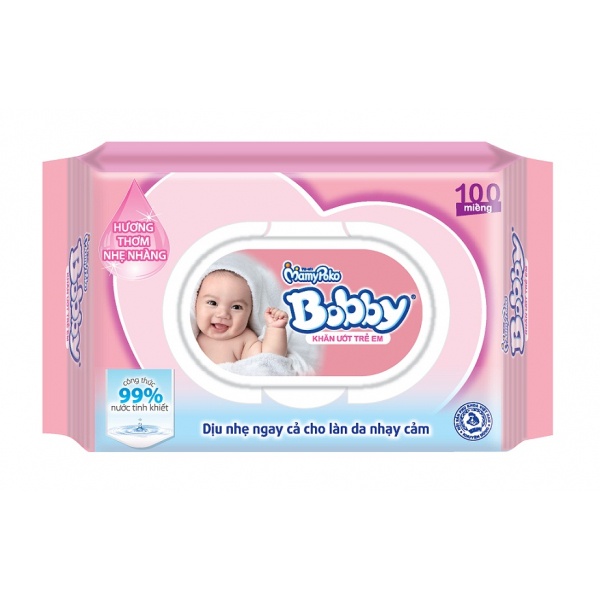 KHĂN GIẤY ƯỚT BOBBY 100 TỜ CHÍNH HÃNG MẪU MỚI
