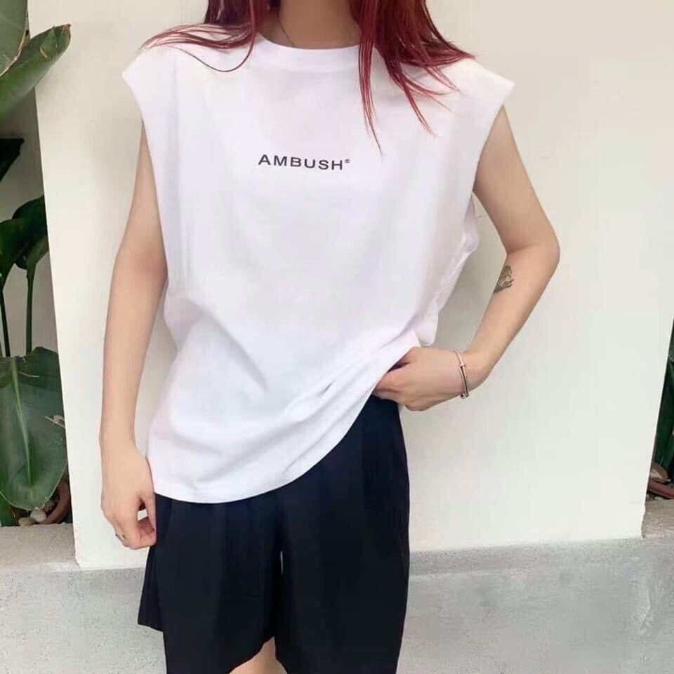 Áo thun nữ ba lỗ sát nách in chữ AMBUSH siêu hot chất liệu tici loại 1 dày mịn freesize dưới 60kg AT35-40