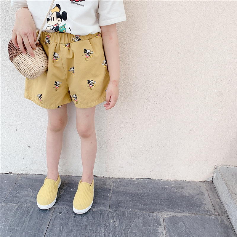 Quần Short Cotton Hình Chuột Mickey Đáng Yêu Cho Bé Gái Kiểu Hàn Quốc 2021