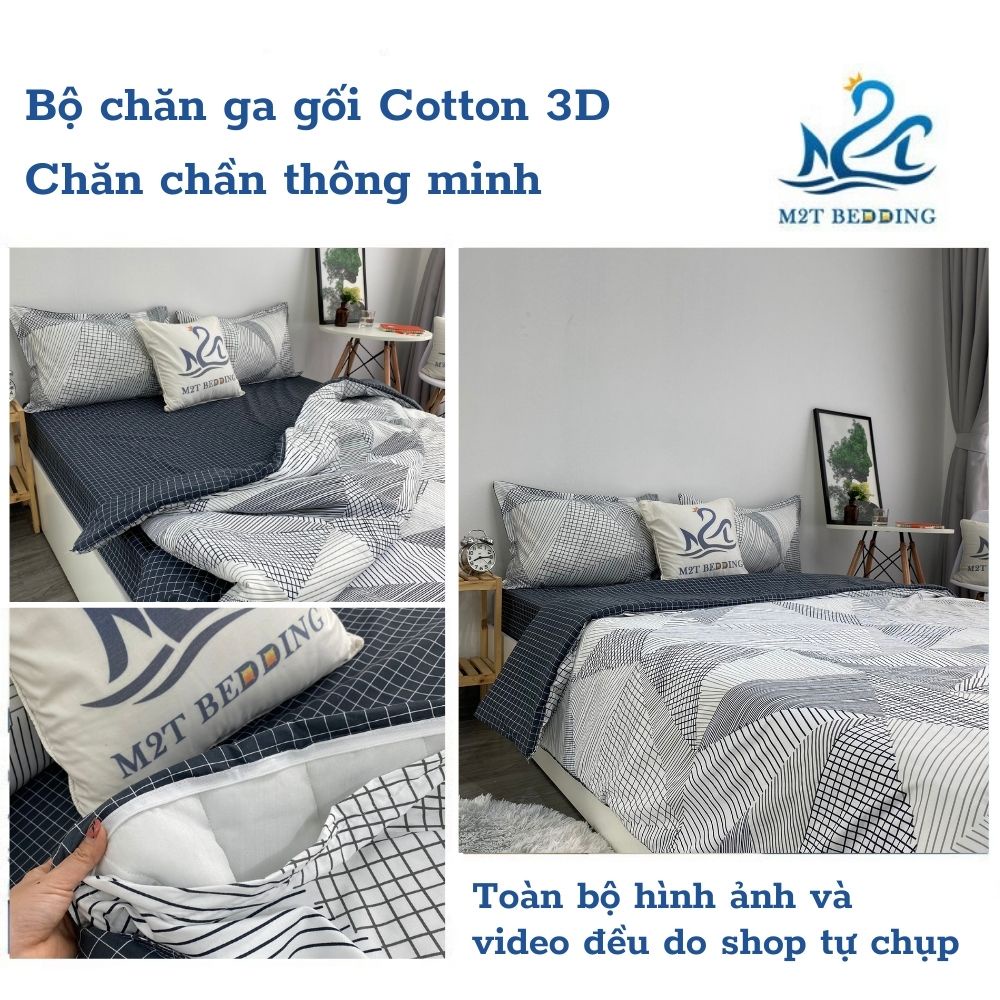 [LIFEM2157 -80K từ 250K] Bộ chăn ga gối Cotton 3D M2T BEDDIND Luxury chăn chần bông thông minh drap giường - CTM Kẻ Lưới