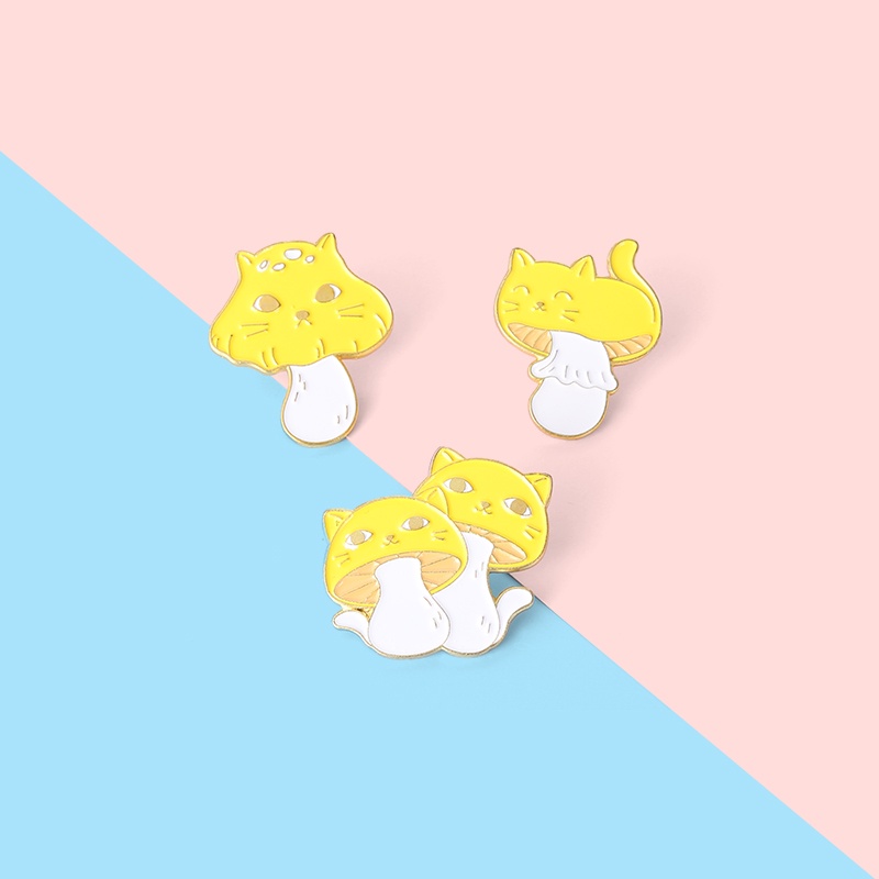 Ghim cài áo trang trí Qihe Jewelry hình mèo nấm đáng yêu