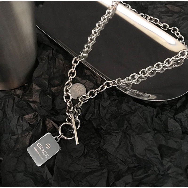 Dây Chuyền Mặt Thẻ Tròn Khắc Chữ Phong Cách Hip-Hop