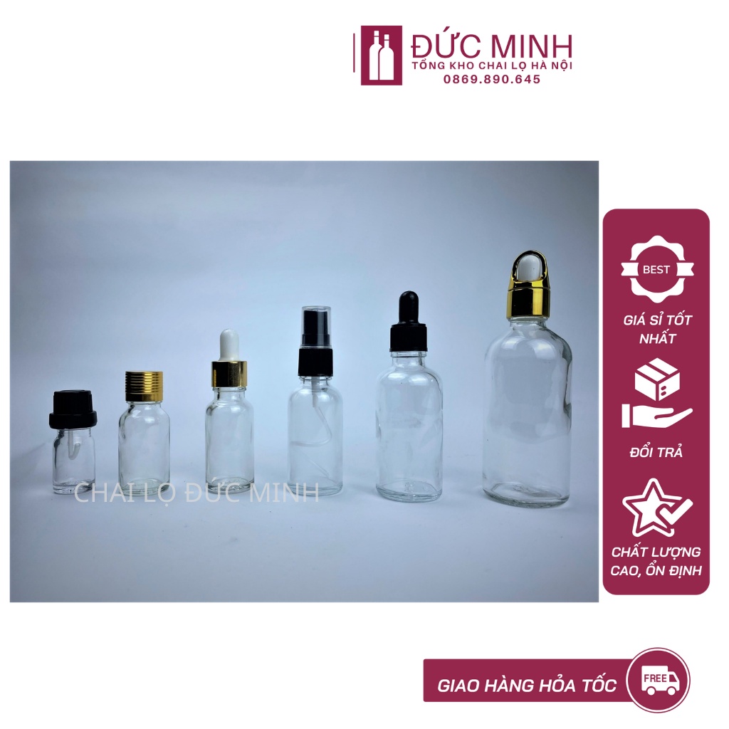Lọ chiết mỹ phẩm thủy tinh trongcác nắp khác nhau 5ml/10ml/15ml/20ml/30ml/50ml/100ml [Giá sỉ/ lẻ]