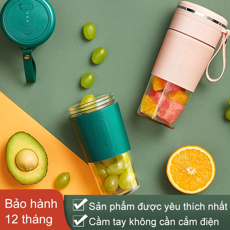 Máy xay sinh tố cầm tay mini đa năng ❤JUICER❤ máy xay cầm tay thịt đá Bảo Hành 12T Cốc Thủy Tinh 4 Lưỡi 3000mah [Loại 1]