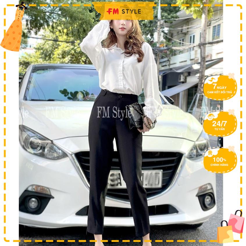 Quần tây đen nữ Fm Style baggy gấu lệch 26chất tuyết mưa cao cấp ống đứng  chuẩn form 210909003