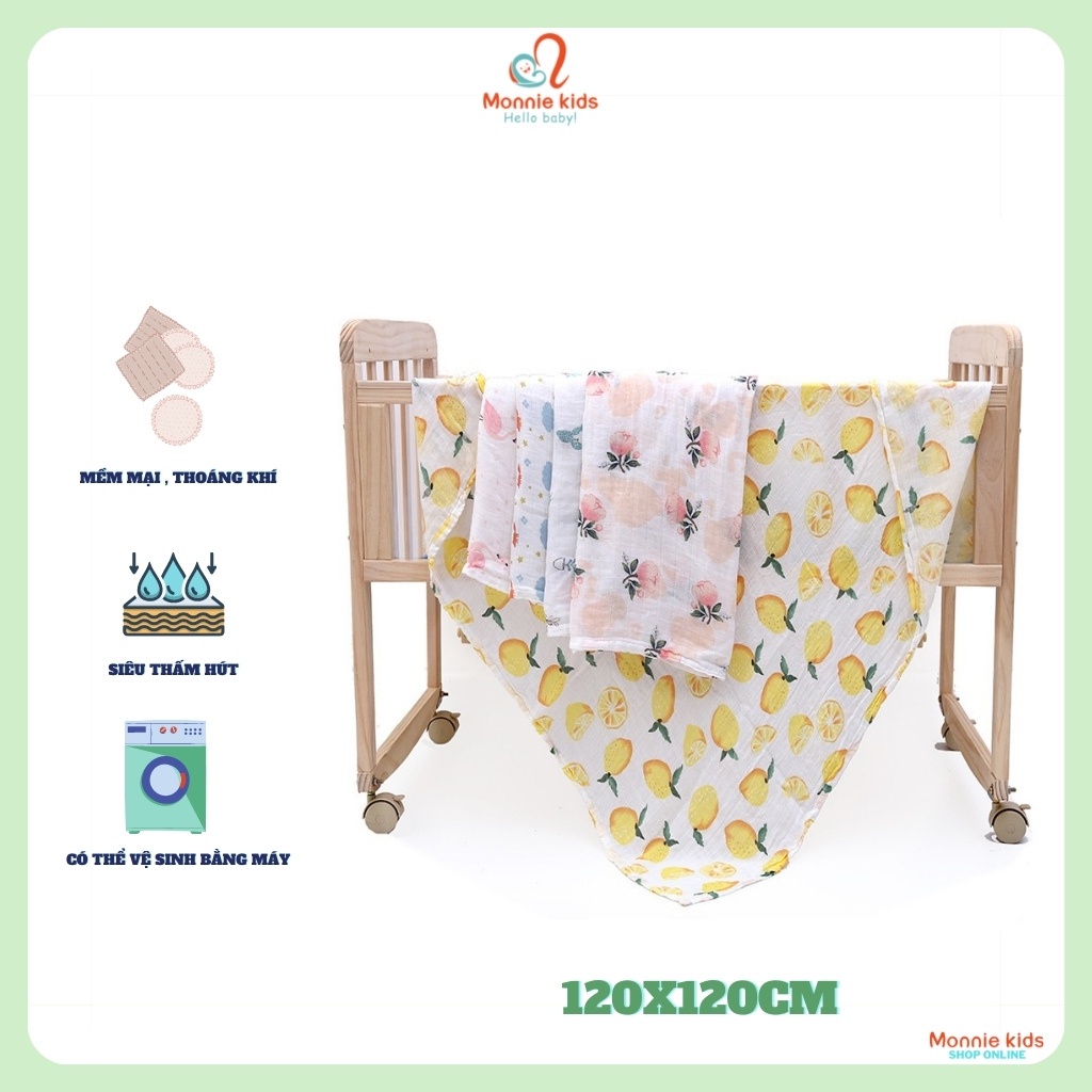 Khăn tắm ADEN Manny sợi tre hoạ tiết 120x120cm, khăn tắm cho bé cao cấp mềm mại thoáng khí - Monnie Kids