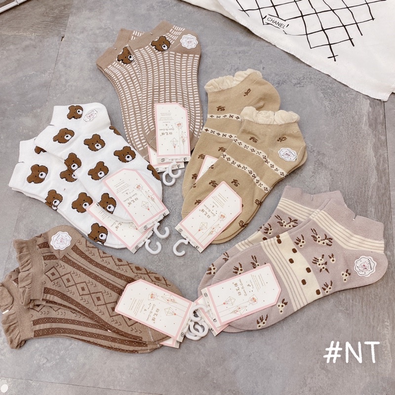 Tất chân cho nữ, combo 5 đôi tất gấu cute xinh lắm màu lộn xộn