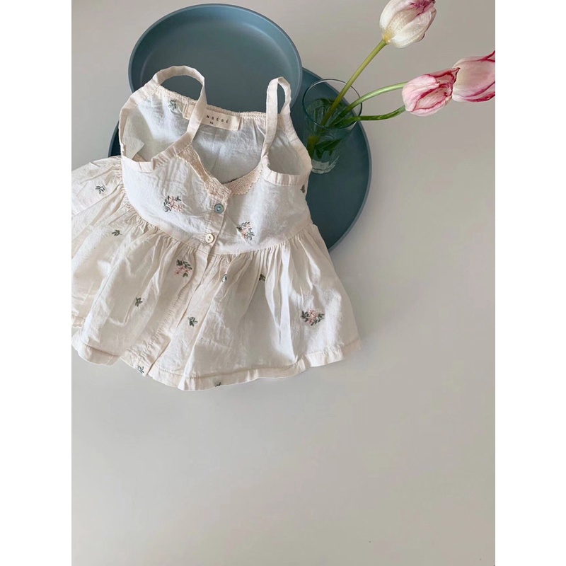 Áo Hai Dây Họa Tiết Hoa Xinh Xắn Phong Cách Vintage Cho Bé Gái