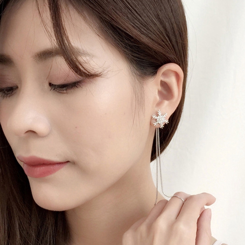 Fashion Snowflake Tassels Earrings Elegant Earring Wedding Party Crystal CZ Earring Jewelry
