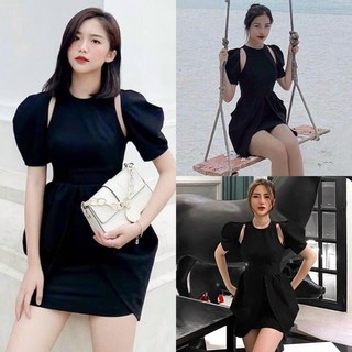 Đầm body vạt kiểu cutout tay phồng