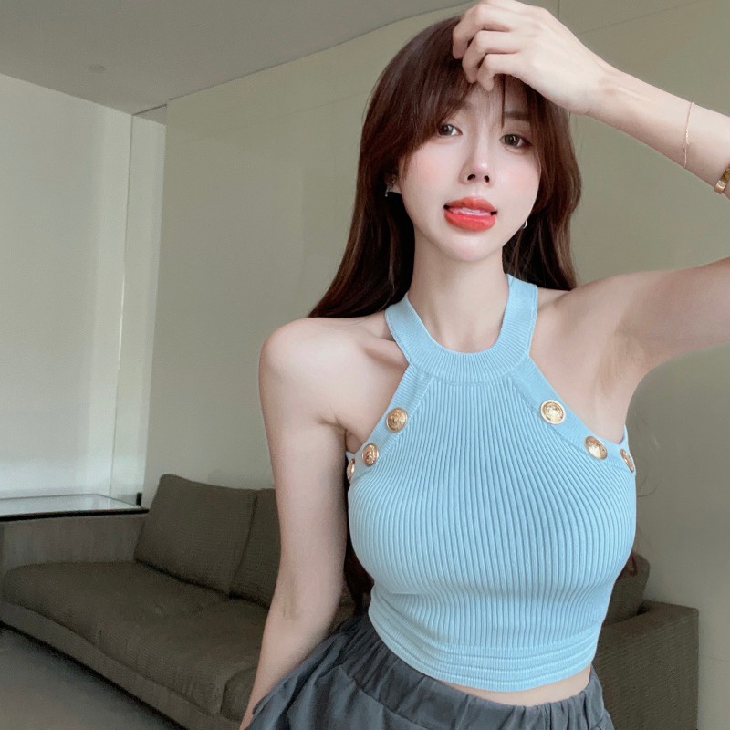 622190#Áo Hai Dây Dệt Kim Mỏng Dáng Ôm Thời Trang Mùa Hè Quyến Rũ Cho Nữ
