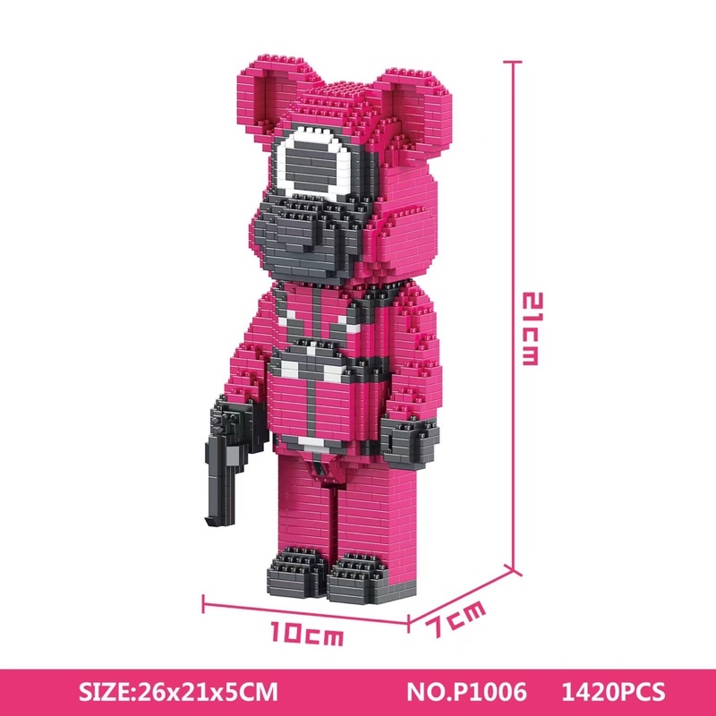 Lego đồ chơi lắp ráp Squid game trò chơi con mực gấu bearbick siêu hot 1 bộ 3 mô hình tặng kèm búa gõ và dụng cụ tháo lắ