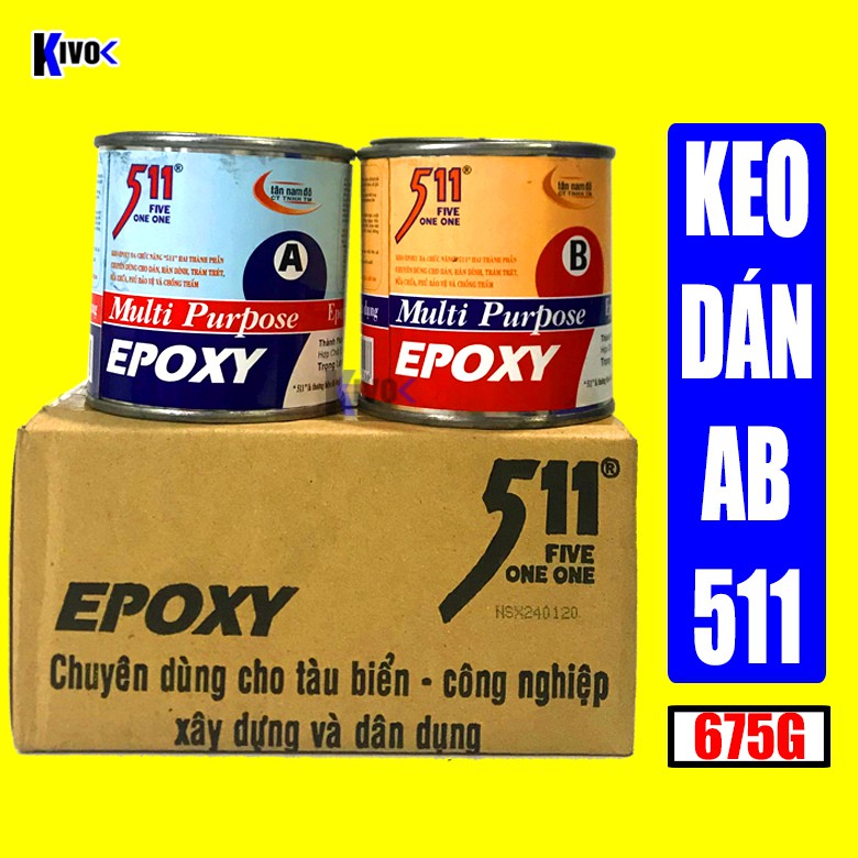 Keo AB Epoxy 511 2 Thành Phần 675g - Keo AB siêu dính Đa Năng- keo Epoxy 2 Thành Phần Dán Sắt- Keo AB Trong Suốt - Kivo