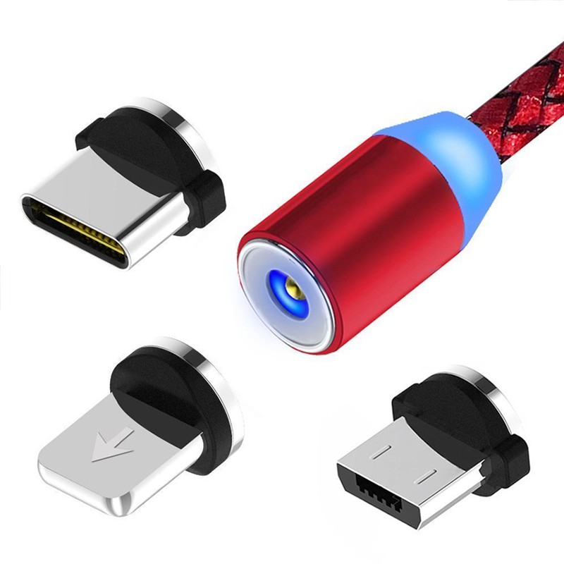 Cáp sạc từ hít nam châm 2 đầu Android và iPhone 360 độ dây dù, có LED