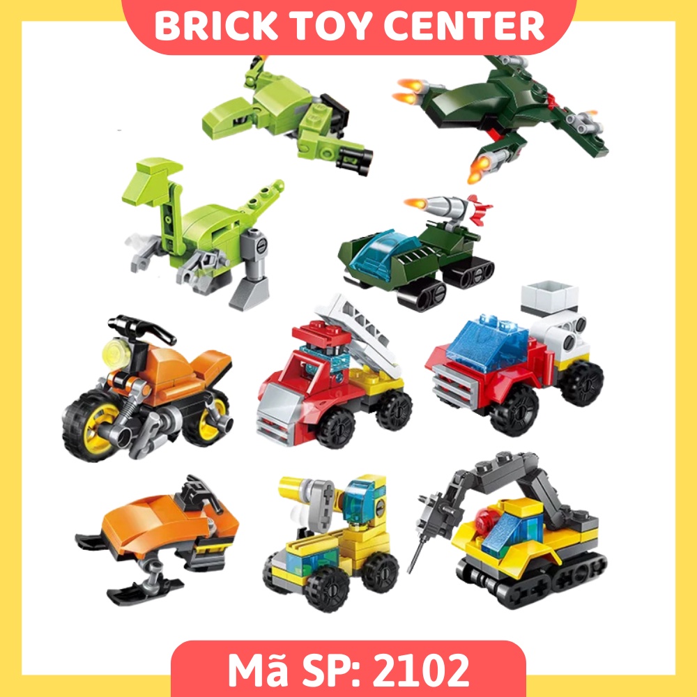 Đồ chơi xếp hình cho bé 3 trong 1 Qman 2101-2105 ô tô xe tăng máy bay khủng long robot