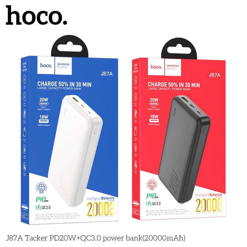 Sạc Dự Phòng PD 20w Và QC 3.0. Hoco J87 10000MAH , Cổng Sạc Type-c Sạc Đảo Chiều